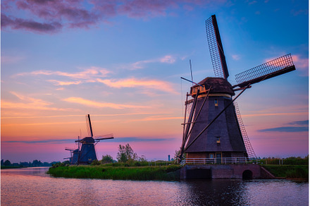 Windmills at Kinderdijk in Holland, an Architecture Photo by f9photos