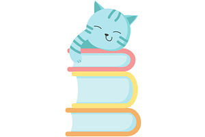 Funny cat animal napping on book, an Animal Illustration by SiberianArt
