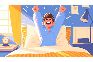 Man waking up. Cartoon happy, a Person Illustration by Stock-Smart-Start