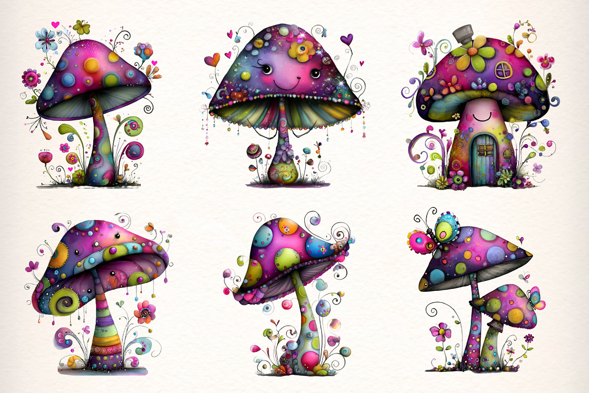 Whimsical Mushroom Clipart Bundle, an Illustration by Dream Creation (Photo 4 of 8)