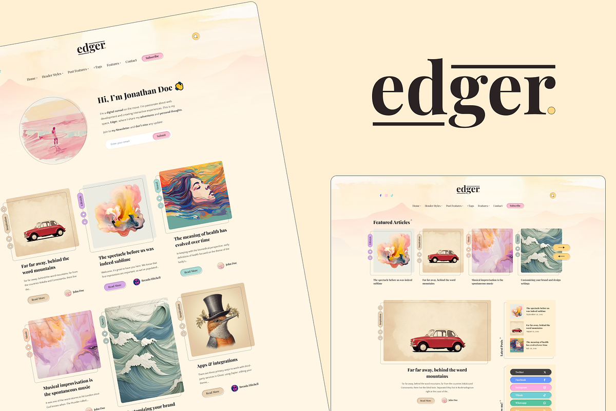 Edger a Minimal Blog for WordPress, a WordPress Template by EstudioPatagon Themes (Photo 1 of 3)