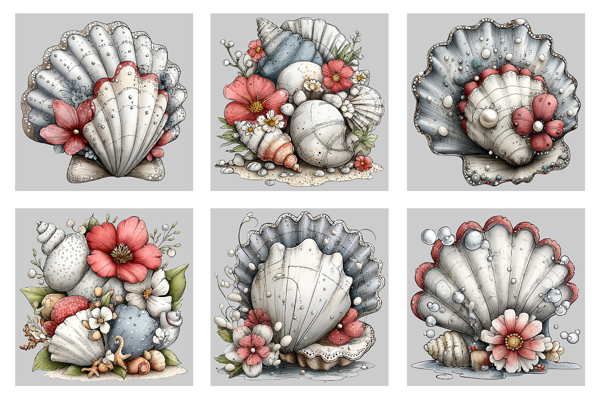 Whimsical Silver Summer Seashell, an Illustration by Black Bird Studio (Photo 5 of 5)