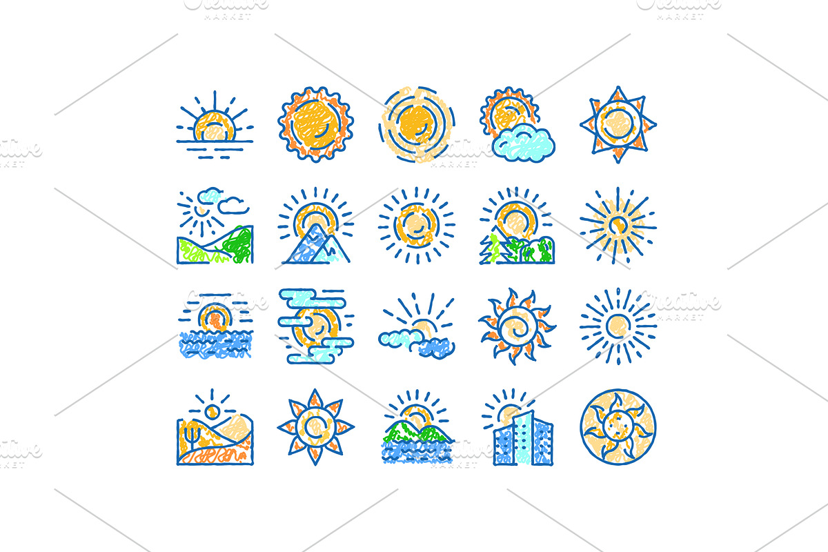 Sun sketch icons set representing, an Illustration by pikepicture
