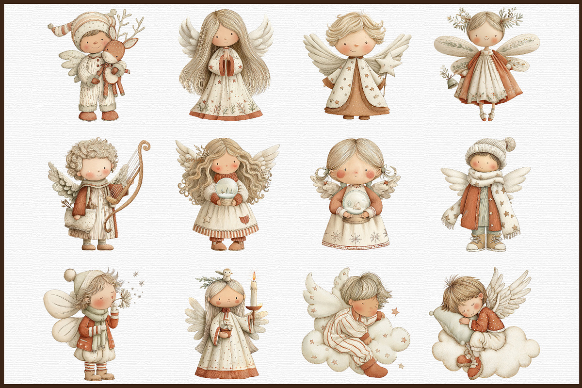 Whimsical Christmas Angel Clipart, an Illustration by Sublimation Artist (Photo 3 of 6)