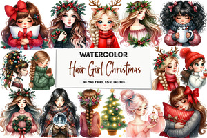 Hair Girl Christmas Sublimation Clip, an Illustration by DreamArtGraphic