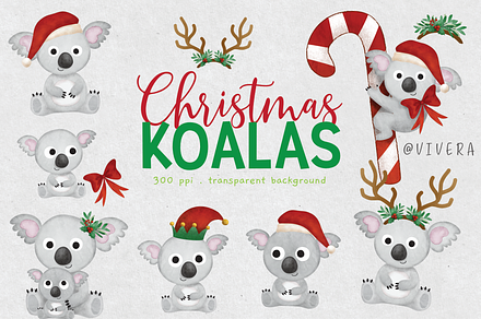 Christmas Koala Watercolor Clip Art