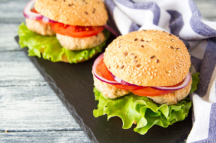 Homemade healthy turkey burger stock photo containing american and background, a Food & Drink Photo by Ivanna