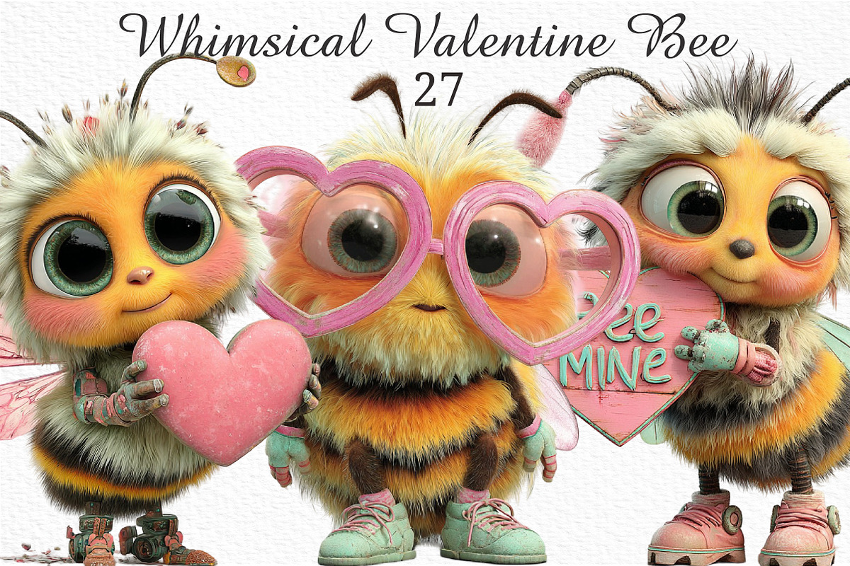 Whimsical Valentine Bee Clipart, an Illustration by Craft Nest (Photo 1 of 10)