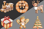 Watercolor Gingerbread Clipart, an Illustration by Black Bird Studio (Thumbnail 2 of 6)