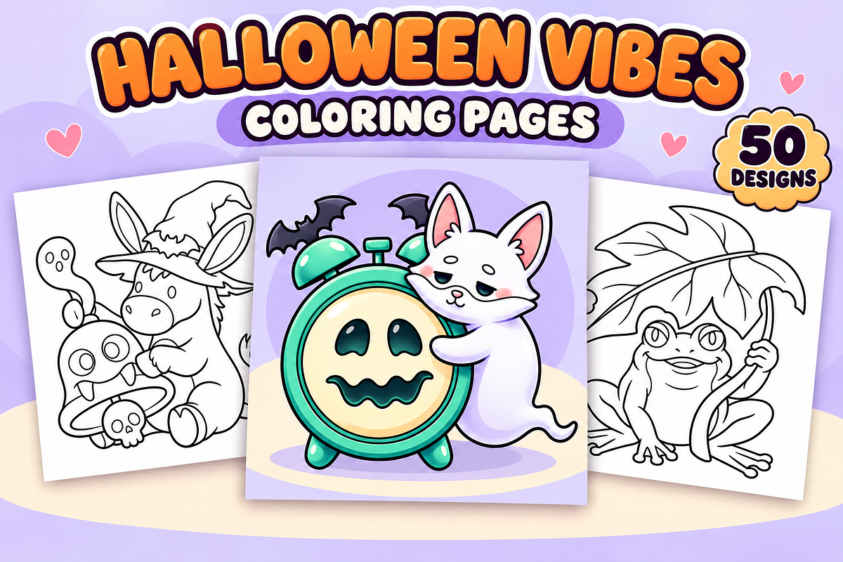 Halloween Vibes Coloring Pages #1, a Seasonal Illustration by Inkivelle Studio (Photo 1 of 3)