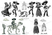 Skeleton dance play mexican desert, an Illustration by MoreVector (Thumbnail 1 of 2)