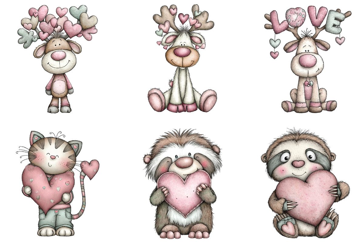 Whimsical Funny Animal Love Clipart, a Graphic by CraftArtStudio (Photo 3 of 6)