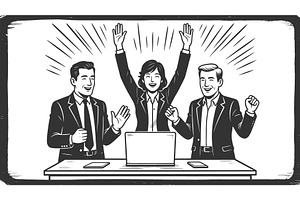 Business Team Celebrating Success, a Person Illustration by AlexArt