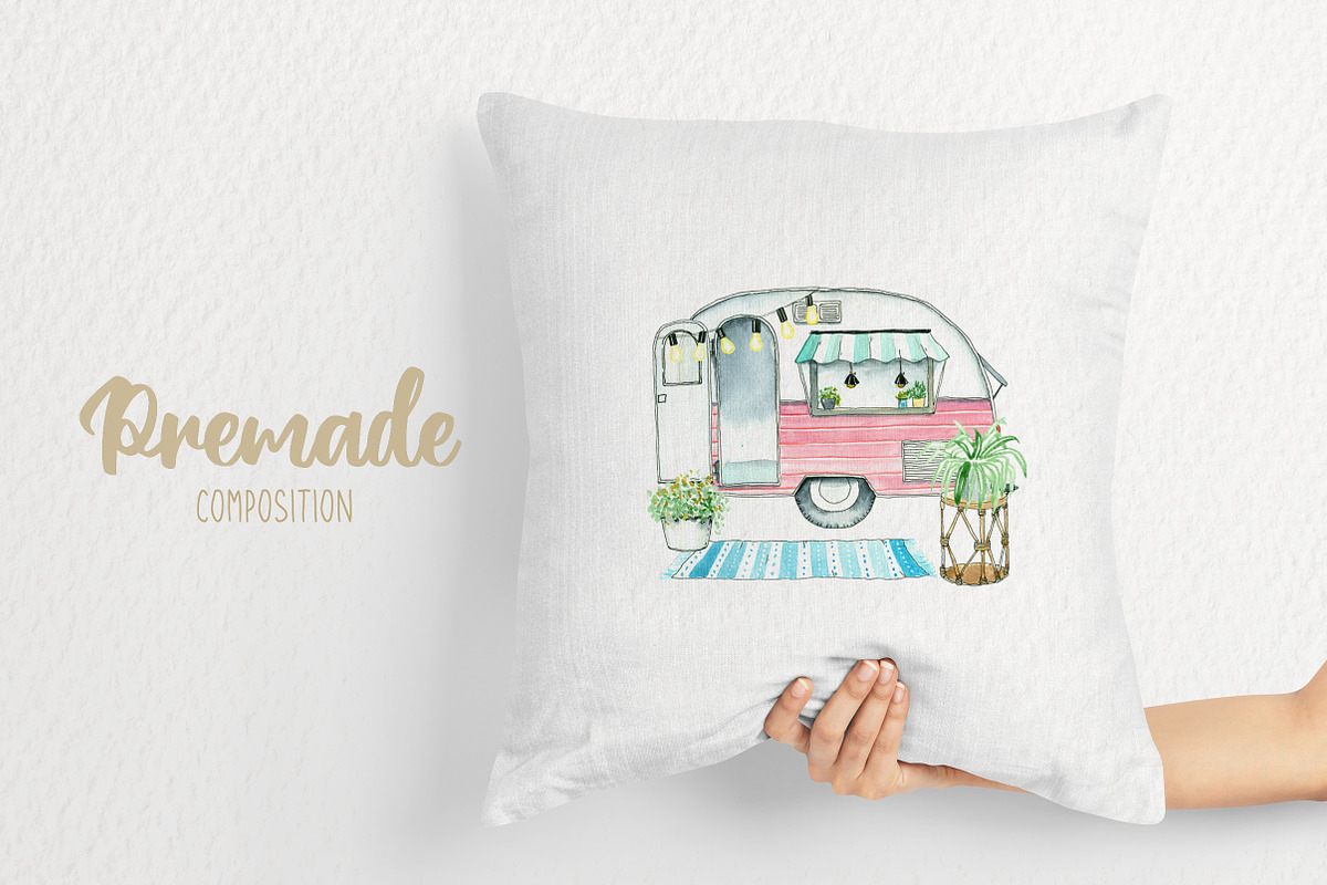 Vanlife. Watercolor illustrations., a Transportation Illustration by iri-illustration (Photo 7 of 9)