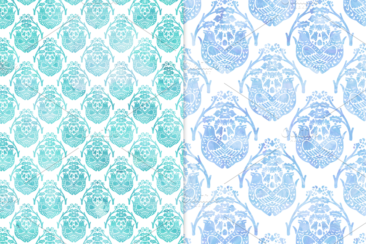 Cool Watercolor Damask Backgrounds, a Pattern Graphic by Paper Element