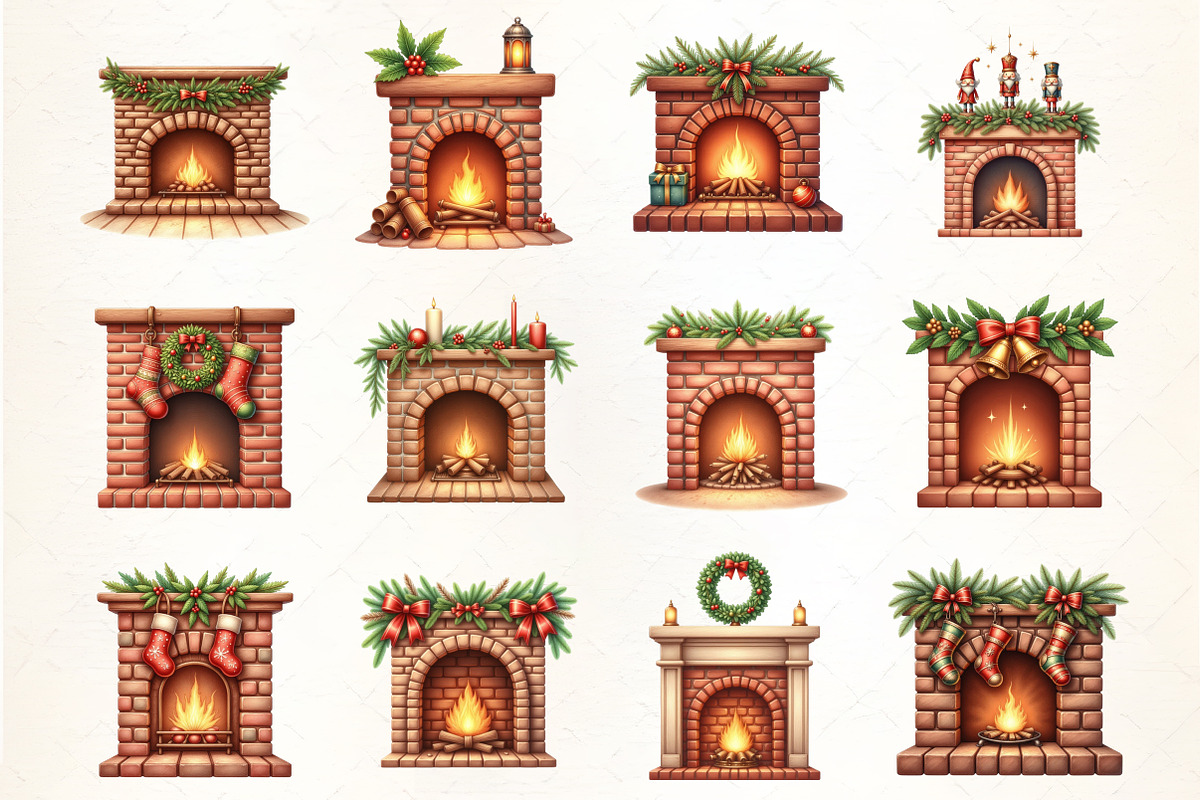 Christmas Fireplace Scene Clipart, an Illustration by CrexoraLab (Photo 5 of 5)