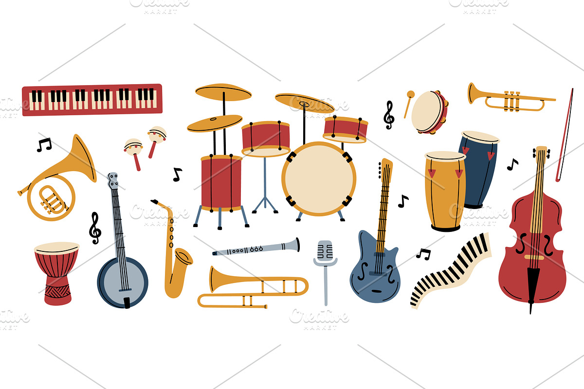 Cartoon musical instruments, an Object Illustration by YummyBuum