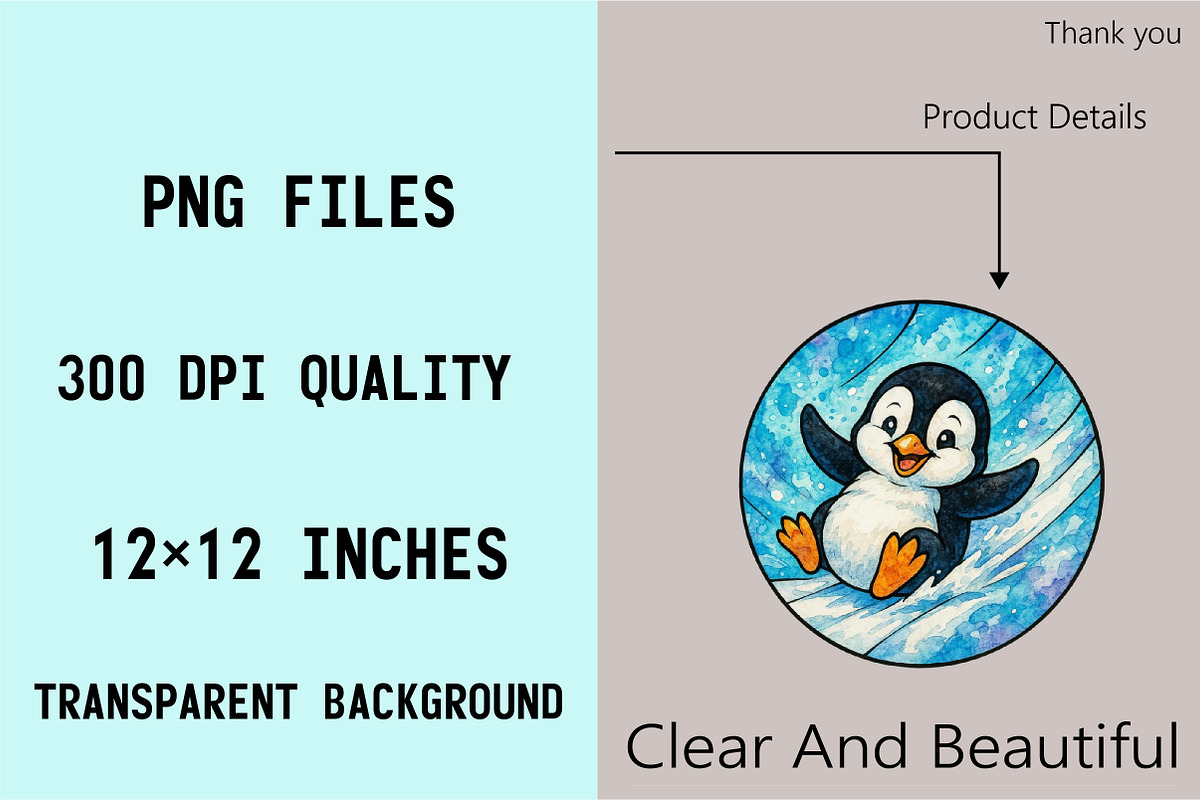 Sweet Baby Penguin Stained Glass Cli, an Illustration by SVGArt (Photo 6 of 8)