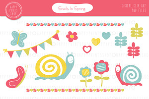 Snails In Spring Clip Art Set