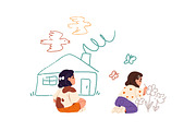 Cute kids drawing doodles on wall, a Person Illustration by PaperTrident (Thumbnail 5 of 14)