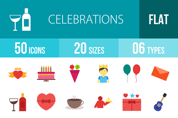 50 Celebrations Flat Colorful Icons