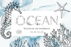 Ocean | Vector line art collection, an Illustration by Navenzeles