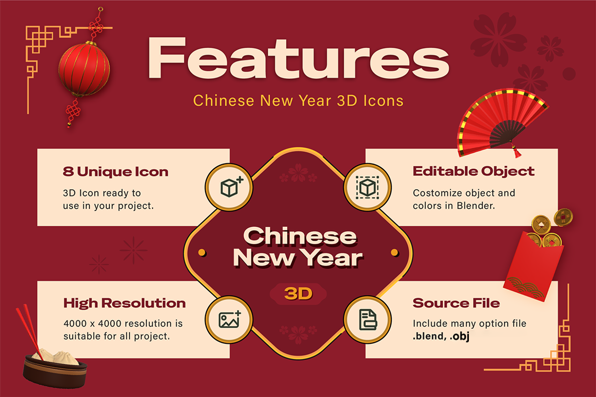 3D Chinese New Year Icon Pack, an Object 3D Model by Burntilldead (Photo 2 of 7)