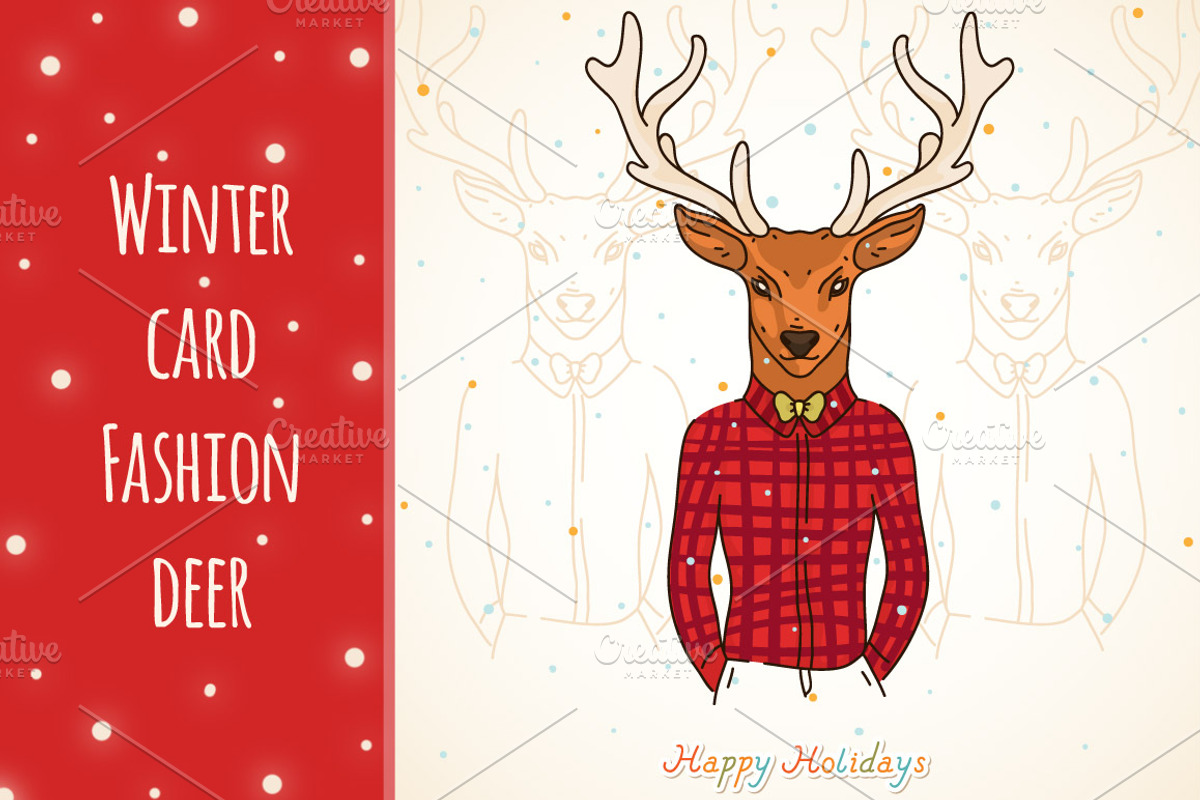 Winter card, Fashion deer, a Card Template by nenochka