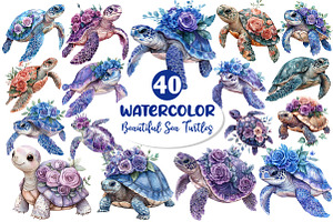 Beautiful Sea Turtles Clipart Bundle, an Illustration by Dream Creation