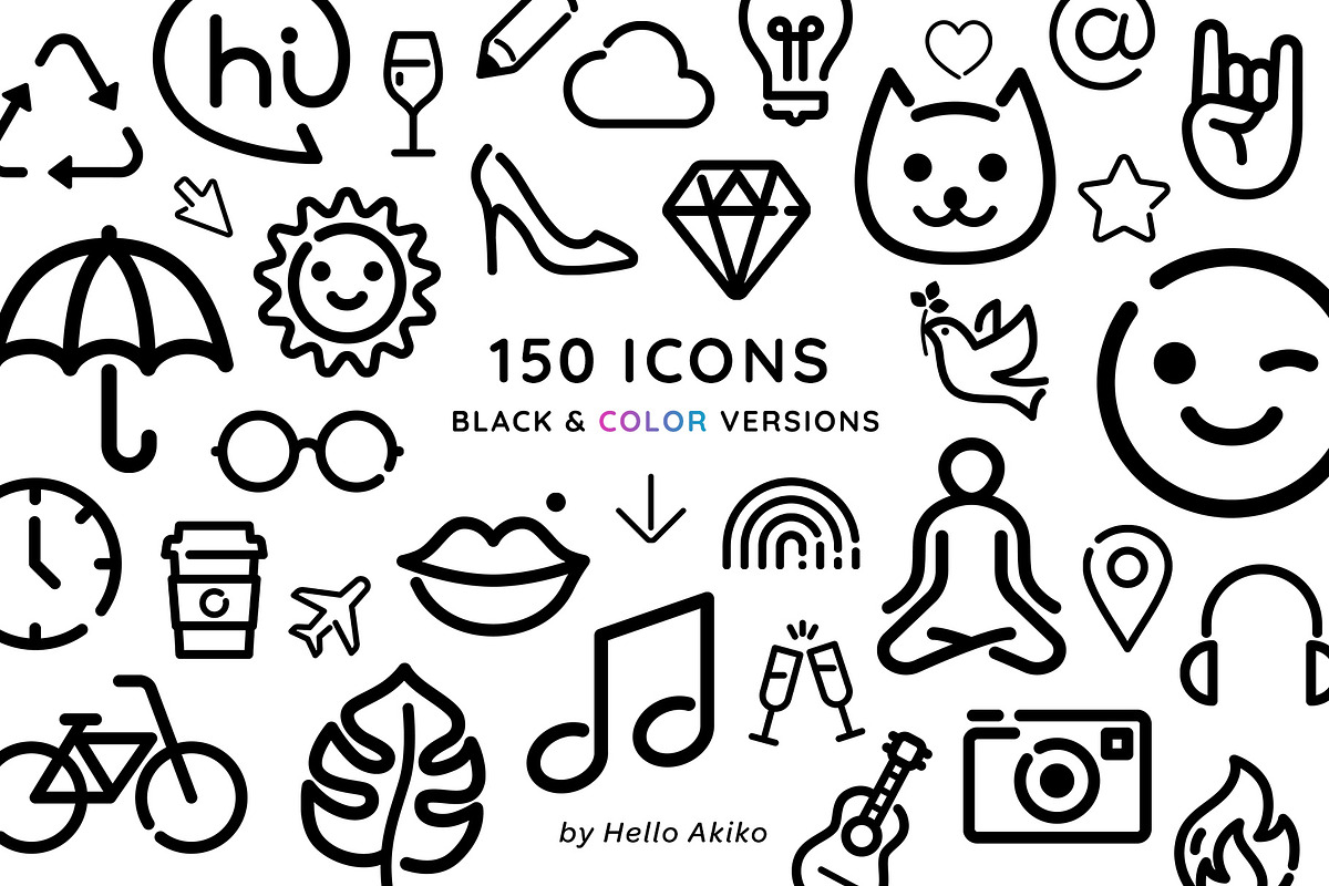 150 Cute Line Icons, an Icon by Hello Akiko (Photo 1 of 4)