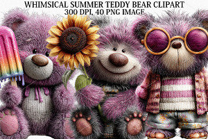 Whimsical Summer Teddy Bear Clipart, a Seasonal Illustration by Canvas Craft