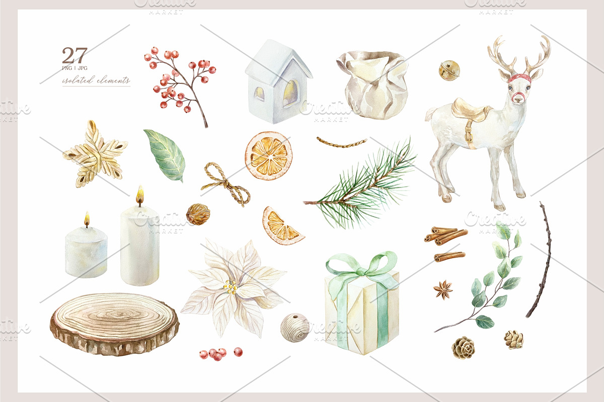 Cozy Christmas. Watercolor Clip Art., a Seasonal Illustration by Farida Bik (Photo 2 of 13)