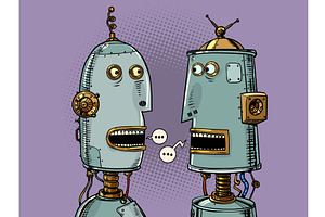 Communication interaction of robots, a Technology Illustration by rogistok