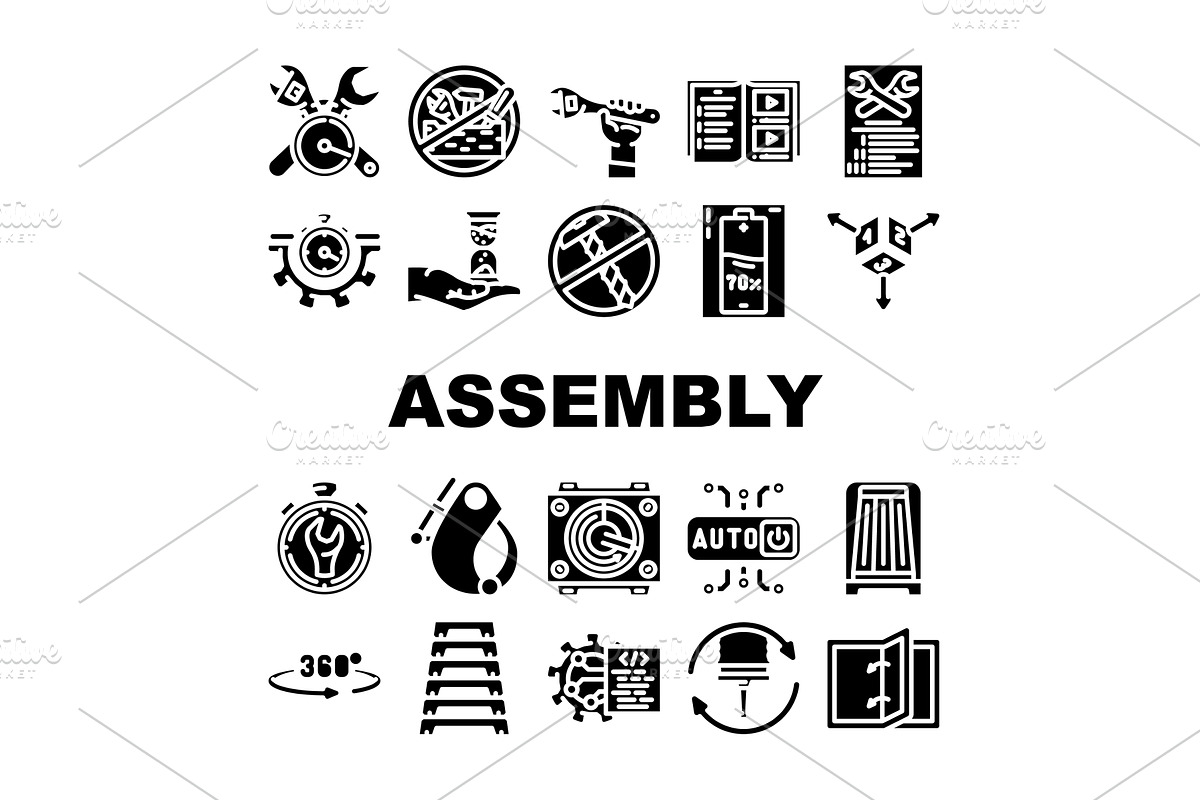 assembly setup product icons set, a Technology Illustration by pikepicture