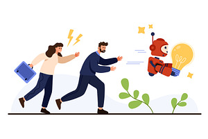 People Chasing Robot With Stolen, a Person Illustration by Flashvector