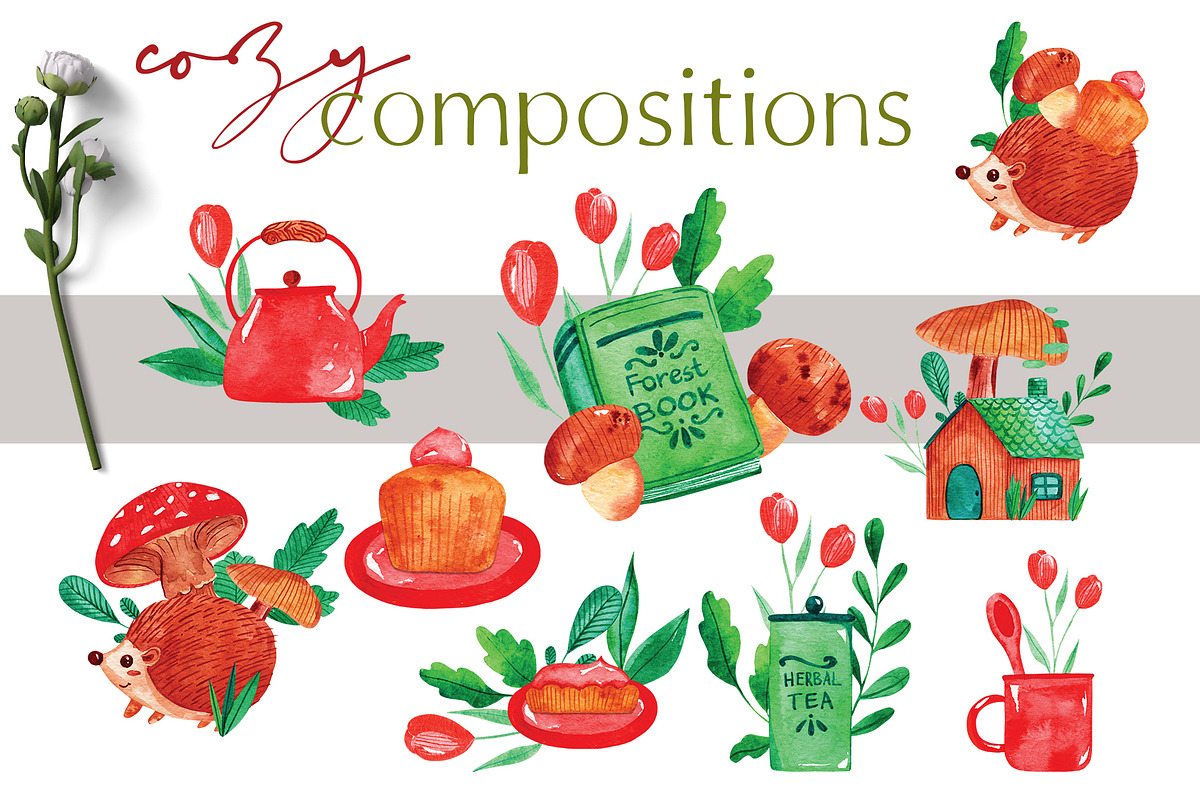 Cozy watercolor clipart & patterns, a Seasonal Illustration by Yelloo Fish (Photo 4 of 15)