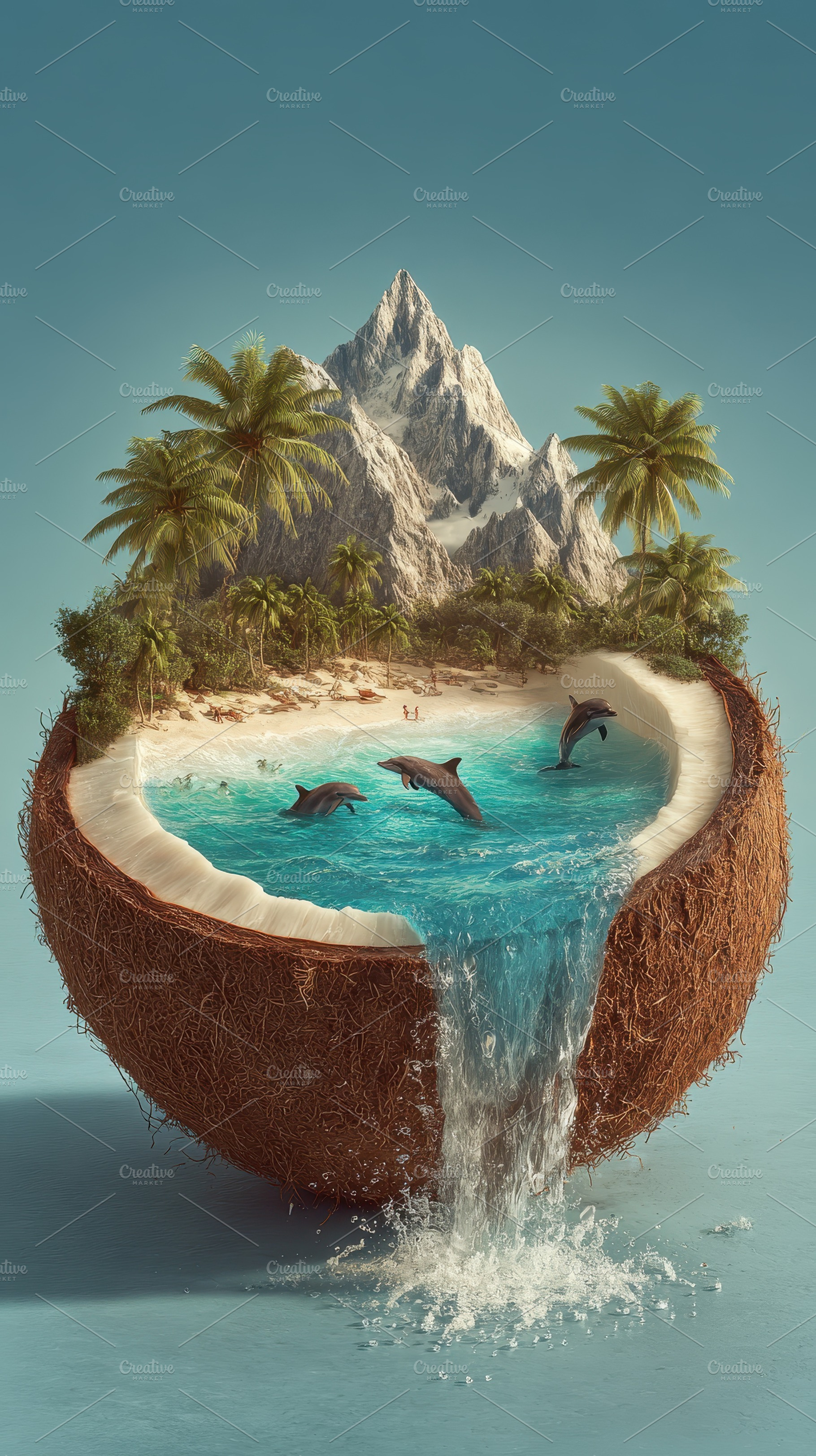 Tropical paradise inside a coconut w, a Photo by Pixeness Studio