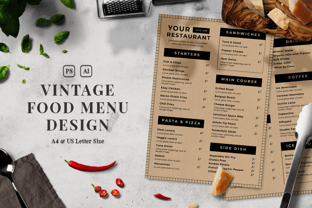 Vintage Food Menu, a Print Template by The Savory Directors (Photo 1 of 3)