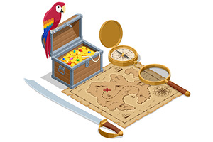 Isometric treasure map. An Isometric, an Object Illustration by Golden Sikorka