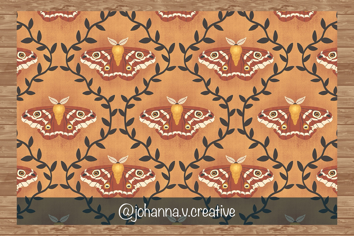 Moths & Vines Seamless Pattern, an Animal Illustration by Johanna V. Creative (Photo 3 of 4)