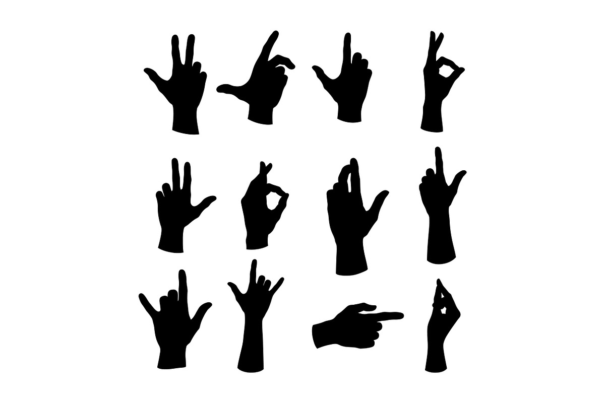 Various hand gestures illustrated in, an Illustration by designvectx