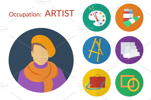 Vector Set Of Flat Icons For Artist