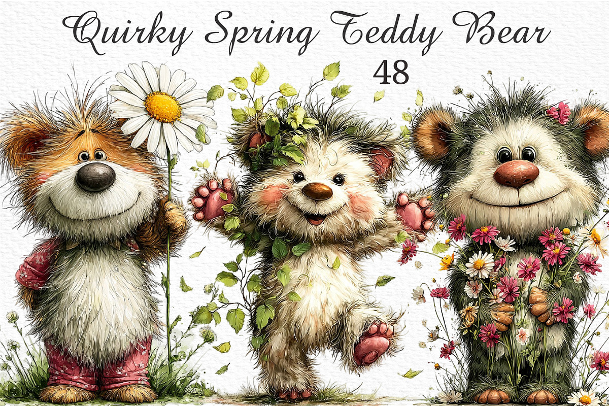 Quirky Spring Teddy Bear Clipart Png, an Illustration by Craft Nest