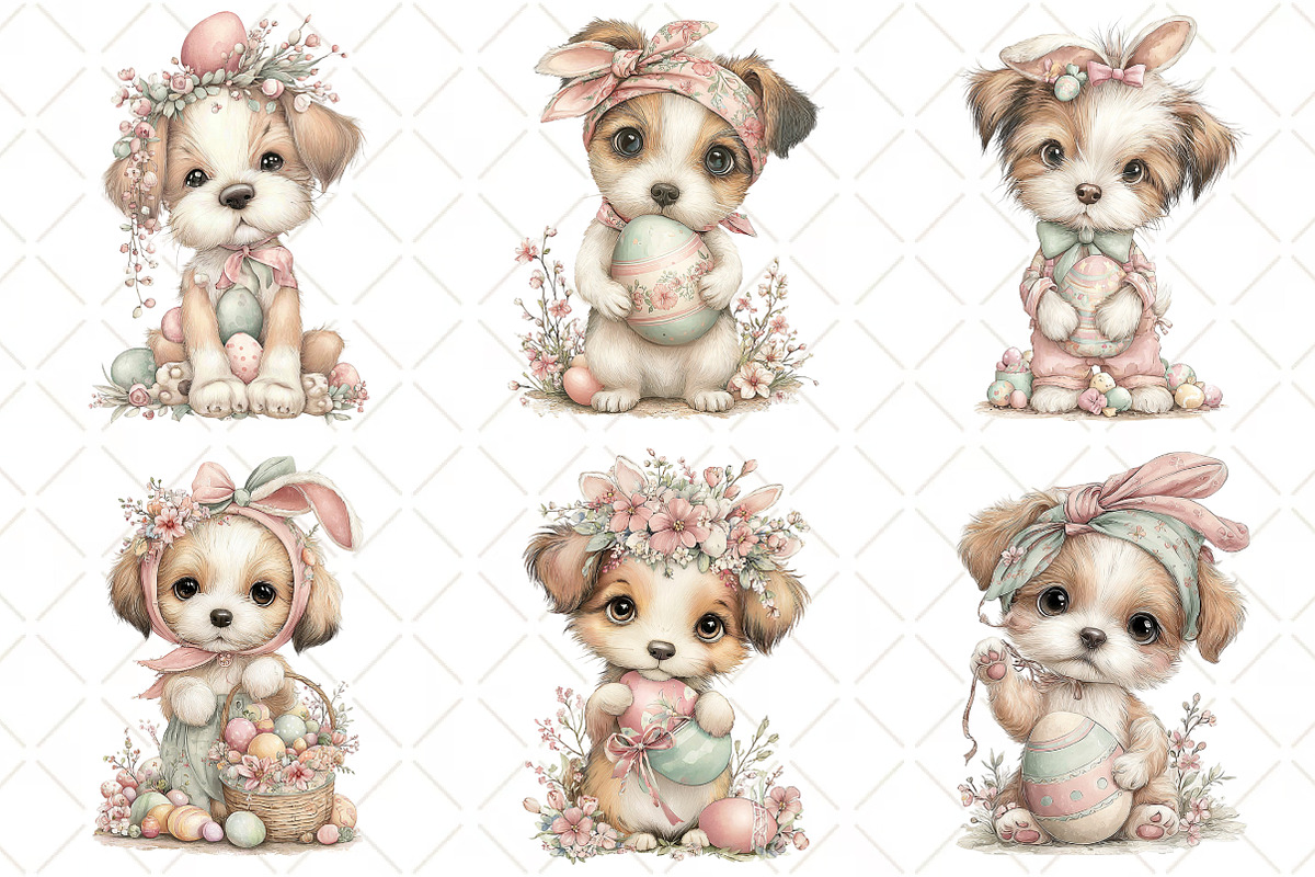 Watercolor Easter Dog Clipart, an Illustration by Black Bird Studio (Photo 3 of 5)