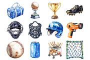 Watercolor Baseball Clipart, a Seasonal Illustration by CitraGraphics (Thumbnail 2 of 4)