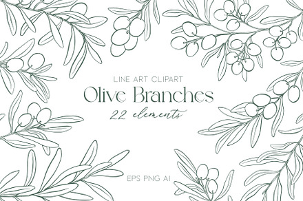 Line Art Olive Branches Clipart, an Object Graphic by ElenKoss