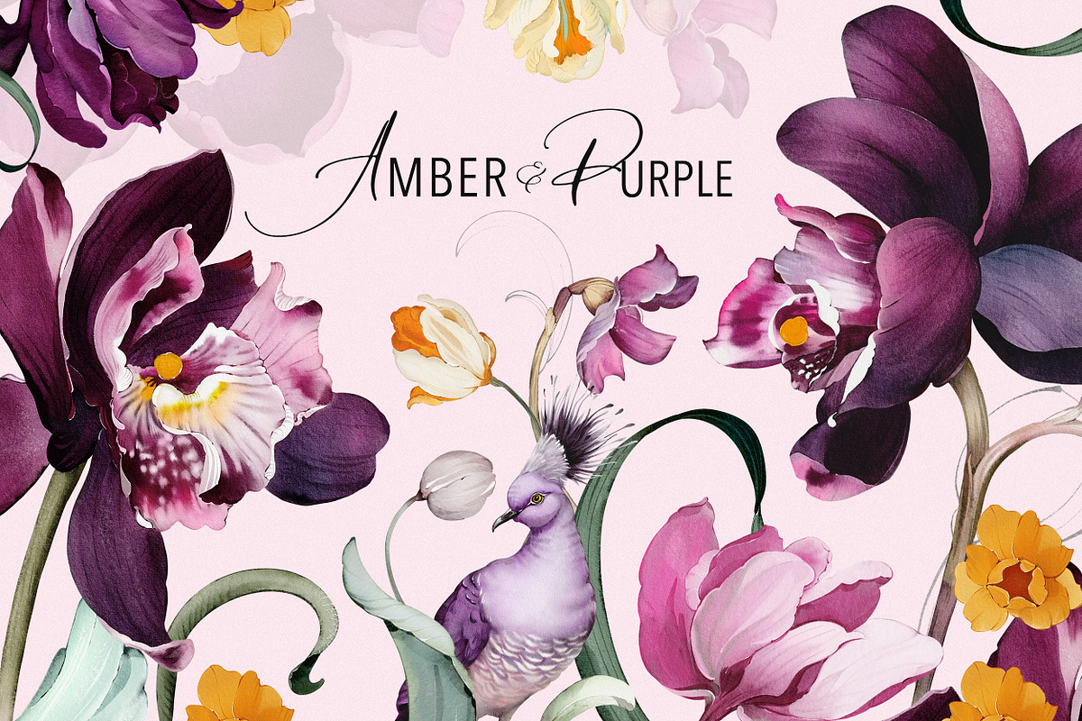 Purple floral pattern, orchids, a Pattern Graphic by Lisima (Photo 1 of 15)