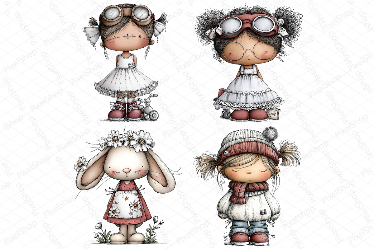 Whimsical Dolls Clipart Bundle, an Illustration by DreamPrint404 (Photo 3 of 7)