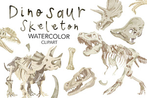 Dinosaur Skeleton Watercolor
