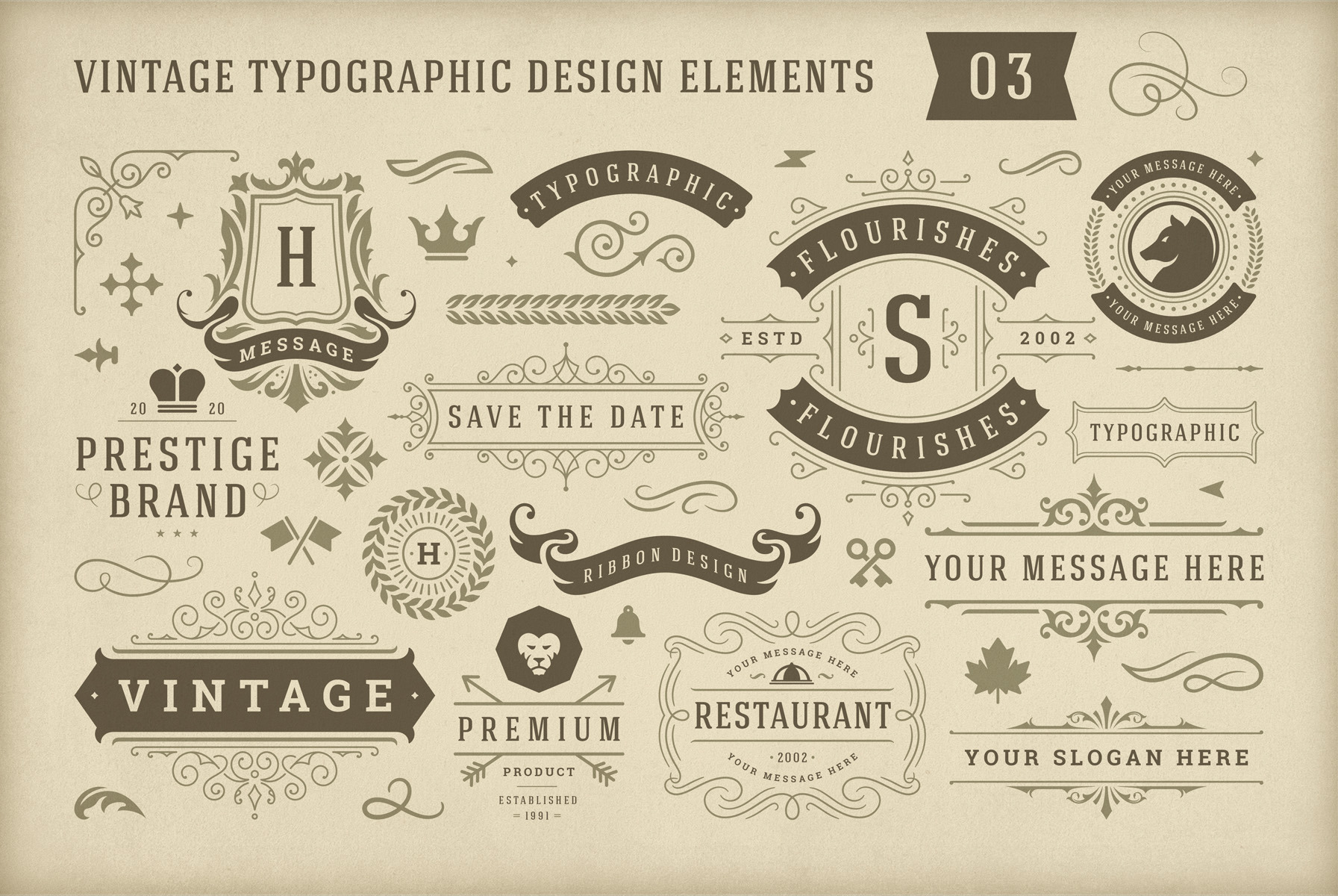 Vintage Typographic Design Elements, an Object Graphic by Vasya Kobelev